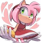  1girl amy_rose artist_name dress furry furry_female gloves green_eyes heart lunaerim red_dress simple_background solo sonic_(series) watermark white_background white_gloves 