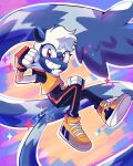  1girl absurdres artist_name black_bodysuit bodysuit clenched_hands furry furry_female gloves grin highres looking_at_viewer lou_lubally orange_shirt shirt shoes short_sleeves sleeveless smile solo sonic_(series) tangle_the_lemur watermark 