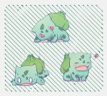  bug bulbasaur butterfly closed_eyes closed_mouth commentary english_commentary fangs highres irisxu2624 no_humans pink_butterfly pokemon pokemon_(creature) red_eyes skin_fangs smile striped striped_background white_background 