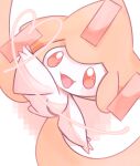  1other :3 alternate_color arm_up colored_skin commentary_request full_body happy heart highres jirachi open_mouth other_focus outstretched_arm partial_commentary pokemon pokemon_(creature) red_eyes shiny_pokemon simple_background smile solo tensaitou_tou white_background white_skin 
