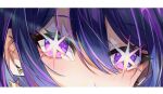  1girl artist_name blush close-up commentary earrings eye_focus hair_between_eyes heart heart_in_eye highres hoshino_ai_(oshi_no_ko) jewelry letterboxed looking_at_viewer oshi_no_ko purple_hair rain_(pxfg8843) sidelocks solo star_(symbol) star_earrings star_in_eye swept_bangs symbol_in_eye violet_eyes 