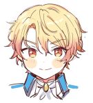  1boy bad_id bad_twitter_id blonde_hair blush_stickers brooch closed_mouth cropped_shoulders dot_nose gradient_hair jewelry looking_at_viewer male_focus multicolored_hair orange_eyes orange_hair pjmiyo portrait project_sekai short_hair simple_background sketch smile solo straight-on tenma_tsukasa white_background 