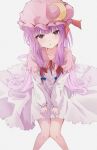  1girl blunt_bangs commentary_request feet_out_of_frame flat_chest from_above head_tilt highres hrxw8287 knees_together_feet_apart light_blush looking_at_viewer patchouli_knowledge purple_hair simple_background solo touhou violet_eyes white_background 