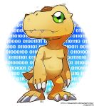  agumon artist_name binary deviantart_username digimon digimon_(creature) dragonith glitch looking_at_viewer no_humans simple_background standing watermark web_address white_background 