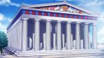  absurdres blue_sky clouds column commentary day english_commentary fresco highres lisistrata_(visual_novel) no_humans outdoors parthenon pillar riabels sky temple tree 