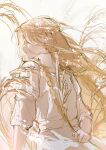 1girl blonde_hair braid character_request closed_mouth cowboy_shot cuso4_suiwabutu elden_ring facing_to_the_side highres long_hair long_sleeves messy_hair profile shirt sketch solo white_background white_shirt 