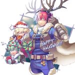  3boys antlers bakugou_katsuki bell belt belt_buckle belt_pouch blonde_hair blue_eyes blue_jacket blue_pants boku_no_hero_academia box brown_belt brown_gloves buckle burn_scar cape christmas_ornaments commentary_request cropped_legs deer_tail fake_antlers food freckles fur-trimmed_gloves fur-trimmed_headwear fur-trimmed_jacket fur_cape fur_trim gift gift_box gloves green_eyes green_hair grey_eyes hair_between_eyes hand_up happy_holidays hat heterochromia highres holding holding_gift holding_sack jacket jingle_bell long_sleeves male_focus meat mecyo_(mamezurushiki) midoriya_izuku mouth_hold multicolored_hair multiple_boys open_mouth pants parted_lips pouch red_eyes red_headwear red_jacket redhead reindeer_antlers sack santa_hat scar scar_on_face short_hair simple_background snow snow_on_head spiky_hair split-color_hair star_(symbol) sweater tail todoroki_shouto translation_request turtleneck turtleneck_sweater two-tone_hair v-shaped_eyebrows white_background white_belt white_cape white_hair white_sweater 