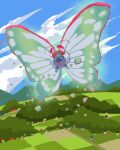  butterfree clouds commentary_request day fangs fangs_out flying gigantamax gigantamax_butterfree highres looking_at_viewer no_humans outdoors pokemon pokemon_(creature) red_eyes sky solo tomozo_(muginosukejr) 