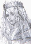  1girl brown_eyes character_request closed_mouth crown cuso4_suiwabutu dark_souls_(series) highres long_hair pale_skin simple_background solo upper_body veil white_background 