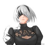  1girl absurdres black_hairband blindfold closed_mouth covered_eyes grey_hair hairband highres non-web_source short_hair solo upper_body white_background 
