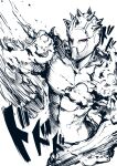  abs clouds highres jojo_no_kimyou_na_bouken littleemi4 monochrome red_eyes simple_background solo spikes stand_(jojo) stone_ocean upper_body weather_report white_background 