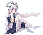  2049_(hh5566) alternate_costume blue_archive long_hair looking_at_viewer maid maid_headdress noa_(blue_archive) pantyhose simple_background violet_eyes white_background white_hair white_pantyhose 