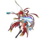  1girl aiming attack black_footwear boots bow_(weapon) bow_and_arrow_hold fire_emblem fire_emblem_fates fire_emblem_heroes frown full_body gloves halo hinoka_(fire_emblem) holding holding_bow_(weapon) holding_weapon official_alternate_costume official_art red_eyes red_gloves redhead sheath short_hair solo v-shaped_eyebrows weapon white_background 