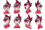  ._. 1boy azimuth72 brown_hair clenched_teeth commentary_request crying eyewear_on_head geo_stelar_(mega_man) highres looking_at_viewer male_focus mega_man_(series) mega_man_star_force short_hair simple_background smile solo spiky_hair surprised sweat teeth upper_body white_background 