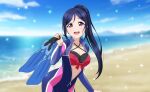  bikini blue_hair blush bodysuit long_hair love_live!_school_idol_festival_2 love_live!_sunshine!! matsuura_kanan ponytail smile violet_eyes 