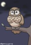  absurdres animal animalization bird blurry blurry_background branch character_request clouds depth_of_field full_moon goma_(gomasamune) highres looking_at_viewer moon night night_sky no_humans outdoors owl sky solid_circle_eyes thick_eyebrows twitter_username umamusume 