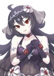  1girl ahoge bare_shoulders black_gloves black_hair choker collarbone covered_navel gloves hair_between_eyes highres ilya_(princess_connect!) long_hair looking_at_viewer open_mouth princess_connect! raru_(bnnon42) red_eyes solo upper_body veil very_long_hair 