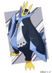  absurdres blue_eyes border claws closed_mouth commentary_request dated empoleon frown full_body highres horns kimii_(f07_harmony) looking_at_viewer pokemon pokemon_(creature) solo standing white_border 