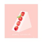  bird border chai_(drawingchisanne) cherry_tomato commentary_request english_text food food-themed_creature food_focus fruit in_food no_humans original red_background sandwich signature sweets_bird tomato white_border 