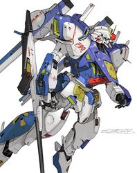  absurdres artist_name f90_gundam gun gundam gundam_f90 highres holding holding_gun holding_weapon mecha no_humans open_hand peter_(peter6409) redesign robot science_fiction solo v-fin weapon white_background yellow_eyes 