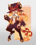  absurdres animal animal_ears fiery_tail fire furry goat goat_ears goat_horns highres horns open_mouth original redhead sibin tail yellow_eyes 