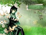 1024x768 1girl black_legwear black_thighhighs cropped_legs d.gray-man english_text eyelashes feet_out_of_frame female green green_eyes hair_between_eyes leaf lenalee_lee long_hair parted_lips sitting solo thighhighs wallpaper 