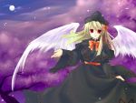  blonde_hair bow cherry_blossoms highres lily_black moon red_eyes touhou wings 