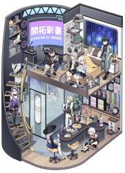  4boys 5girls asymmetrical_gloves aventurine_(honkai:_star_rail) bathroom bathtub bed bedroom black_gloves black_hat black_jacket black_swan_(honkai:_star_rail) black_unitard blonde_hair book bottle brown_hair cake cake_cat_(honkai:_star_rail) cat_tower chair closed_eyes coat cocktail_shaker coffee_maker commentary_request computer_keyboard crossed_legs cup curved_monitor dan_heng_(honkai:_star_rail) dan_heng_(hunt)_(honkai:_star_rail) desk detached_sleeves diorama dr._ratio_(honkai:_star_rail) dress drink drinking_glass drinking_straw drinking_straw_in_mouth elbow_gloves facing_another floorplan food full_body fur_collar gloves grey_hair hand_in_pocket hand_on_railing hanging_plant hat headpat high_heels highres holding holding_book holding_cup honkai:_star_rail honkai_(series) ice_cream ice_cream_cone in_bathtub indoors itou_(mogura) jacket jade_(honkai:_star_rail) kitchen living_room long_hair long_sleeves looking_at_another looking_at_object march_7th_(honkai:_star_rail) march_7th_(preservation)_(honkai:_star_rail) microphone monitor mr._reca_(honkai:_star_rail) multicolored_hair multiple_boys multiple_girls numby_(honkai:_star_rail) office_chair on_bed on_chair on_one_knee open_book open_clothes open_coat open_jacket pants partially_submerged pink_hair plant playstation_controller pocket potted_plant purple_hair purple_veil railing reading red_hair revision rubber_duck saucer shirt shoes short_dress short_hair shorts single_detached_sleeve sitting smile squatting stairs standing stelle_(honkai:_star_rail) streaked_hair swivel_chair thigh-highs topaz_(honkai:_star_rail) trailblazer_(honkai:_star_rail) trailblazer_(trash_cake)_(honkai:_star_rail) trotter_(honkai:_star_rail) two-tone_hair uneven_gloves unitard veil vest walking water window wine_glass 