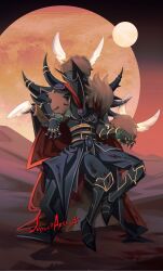  1boy armor black_armor brown_hair cape commentary english_commentary feathered_wings full_body group_picture highres judgedarts male_focus red_cape supreme_king_(yu-gi-oh!_gx) winged_kuriboh wings yu-gi-oh! yu-gi-oh!_gx yuki_judai 