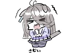  >_< 1girl ahoge animal_ears black_hair chibi closed_eyes commentary_request ears_down eyes_visible_through_hair facing_viewer full_body hair_over_one_eye highres horse_ears horse_girl horse_tail kawamochi_(kawauti919) long_hair long_sleeves manhattan_cafe_(umamusume) multicolored_hair open_mouth own_hands_together pleated_skirt puffy_long_sleeves puffy_sleeves purple_shirt purple_skirt purple_thighhighs school_uniform shirt sketch skirt solo standing stiff_tail tail thigh-highs tracen_school_uniform translation_request trembling two-tone_hair umamusume very_long_hair wavy_mouth white_hair 