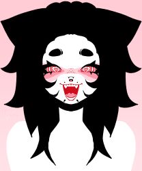  1other absurdres angelbite_(piercing) ash_kinoshita black_hair blush colored_skin dreamalgia eyelashes fangs freckles hair_ears heart heart-shaped_pupils highres nose_blush nostril_piercing open_mouth original other_focus septum_piercing snakebite_(piercing) solo symbol-shaped_pupils thick_eyebrows white_skin 