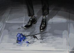  1other ambiguous_gender blue_flower blue_rose feet flower foot_focus from_above limited_palette original out_of_frame revol4357 rose solo 