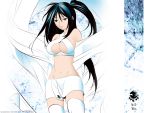  bare_shoulders black_hair breasts cleavage cleavage_cutout gokurakuin_sakurako green_eyes highres long_hair midriff miniskirt navel sekirei side_ponytail sideboob skirt standing thighhighs uzume very_long_hair wallpaper white white_legwear zettai_ryouiki 