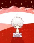  1boy chibi closed_eyes coffin moon nagisa_kaworu neon_genesis_evangelion nude rebuild_of_evangelion smile white_hair 