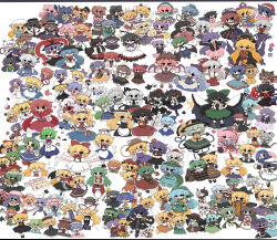  6+girls ;d ^_^ aki_minoriko aki_shizuha alice_margatroid alice_margatroid_(pc-98) anchor_symbol animal_ears apron asakura_rikako asymmetrical_footwear bakebake_(touhou) bat_wings bird_wings black_hair black_hat black_shirt blonde_hair blue_dress blue_eyes blue_hair blue_hat blue_kimono blue_shirt blue_skirt book bow brown_dress brown_hat bucket butterfly_wings cape capelet cat cat_ears cat_girl cat_tail chen cirno closed_eyes clownpiece commentary cowboy_hat daiyousei doremy_sweet dress earmuffs ebisu_eika elis_(touhou) ellen_(touhou) elly_(touhou) eternity_larva everyone fedora flandre_scarlet flat_cap frilled_shawl frills fujiwara_no_mokou futatsuiwa_mamizou gengetsu_(touhou) ghost glasses goutokuji_mike green_bow green_eyes green_hair green_hat green_skirt grey_hair hair_bobbles hair_bow hair_ornament hair_ribbon hairband hakurei_reimu haniyasushin_keiki hat hata_no_kokoro heart hecatia_lapislazuli hieda_no_akyuu highres hijiri_byakuren himekaidou_hatate himemushi_momoyo hinanawi_tenshi horikawa_raiko horns hoshiguma_yuugi houjuu_nue houraisan_kaguya ibuki_suika iizunamaru_megumu imaizumi_kagerou inaba_tewi insect_wings inubashiri_momiji izayoi_sakuya japanese_clothes joutouguu_mayumi junko_(touhou) kaenbyou_rin kagiyama_hina kaku_seiga kamishirasawa_keine kana_anaberal karakasa_obake kasodani_kyouko kawashiro_nitori kazami_yuuka kazami_yuuka_(pc-98) kicchou_yachie kijin_seija kimono kirisame_marisa kishin_sagume kisume kitashirakawa_chiyuri kochiya_sanae komakusa_sannyo komano_aunn komeiji_koishi komeiji_satori konngara_(touhou) konpaku_youmu kotohime_(touhou) kudamaki_tsukasa kumoi_ichirin kurodani_yamame kurokoma_saki kurumi_(touhou) kuuinusuki letty_whiterock lily_white long_hair luna_child lunasa_prismriver lyrica_prismriver mai_(touhou) maid maid_headdress maribel_hearn matara_okina medicine_melancholy meira_(touhou) merlin_prismriver mima_(touhou) mimi-chan mismatched_footwear mitsugashira_enoko miyadeguchi_mizuchi miyako_yoshika mizuhashi_parsee mob_cap mononobe_no_futo moriya_suwako motoori_kosuzu mouse_ears mouse_girl mugetsu_(touhou) multicolored_hair multicolored_skirt multiple_girls multiple_tails murasa_minamitsu musical_note mystia_lorelei nagae_iku nazrin nippaku_zanmu nishida_satono niwatari_kutaka okazaki_yumemi okunoda_miyoi one_eye_closed one_side_up oni onozuka_komachi orange_shirt orange_skirt orb pants pink_hair pink_hat pink_skirt plaid_clothes plaid_skirt pointy_hair pom_pom_(clothes) power_item_(touhou) purple_hair purple_hat raccoon_ears raccoon_girl radiation_symbol red_bow red_cape red_capelet red_eyes red_hair red_hairband red_hat red_horns red_pants red_skirt reisen_(touhou_bougetsushou) reisen_udongein_inaba reiuji_utsuho remilia_scarlet ribbon ringo_(touhou) rumia ruukoto saigyouji_yuyuko sailor_hat sakata_nemuno sara_(touhou) sariel_(touhou) scroll scythe seiran_(touhou) sekibanki shameimaru_aya shawl shiki_eiki shinki_(touhou) shirt short_hair simple_background single_horn skirt smile soga_no_tojiko son_biten split-color_hair star_sapphire streaked_hair sukuna_shinmyoumaru sunny_milk suspenders tail tamatsukuri_misumaru tatara_kogasa tate_eboshi teireida_mai tenkajin_chiyari tenkyuu_chimata tokin_hat toramaru_shou touhou touhou_(pc-98) toutetsu_yuuma toyosatomimi_no_miko triangular_headpiece tsukumo_benben tsukumo_yatsuhashi two_side_up two_tails ufo umbrella usami_renko usami_sumireko ushizaki_urumi wakasagihime watatsuki_no_toyohime watatsuki_no_yorihime white_apron white_background white_cape white_capelet white_dress white_hair white_hat white_shirt wings wolf_ears wolf_girl wriggle_nightbug yagokoro_eirin yakumo_ran yakumo_yukari yamashiro_takane yasaka_kanako yatadera_narumi yellow_shirt yin_yang yin_yang_orb yomotsu_hisami yorigami_jo'on yorigami_shion yuki_(touhou) yumeko_(touhou) yuugenmagan 