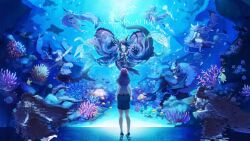  6+girls against_glass aquarium artist_name bad_source black_skirt black_tail breasts cetus_kkk character_request claws coral dated dorothy_(sinoalice) fins fish head_fins high_heels jellyfish large_breasts long_hair long_sleeves manta_ray medium_hair mermaid monster_girl multiple_girls ningyo_hime_(sinoalice) purple_hair red_hair sad sea_anemone silhouette sinoalice skirt swimsuit thank_you third-party_source tropical_fish twintails underwater watermark 