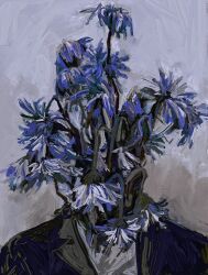  1other blue_coat blue_flower coat collared_shirt facing_viewer flower flower_request growing_out_of_body headless highres original other_focus painterly revol4357 shirt solo surreal white_shirt 