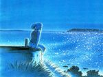  blue hatsuseno_alpha night ocean outdoors sitting sky wallpaper yokohama_kaidashi_kikou 