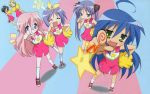  blue_hair cheerleader duplicate glasses highres hiiragi_kagami hiiragi_tsukasa izumi_konata kuroi_nanako lucky_star narumi_yui pink_hair purple_hair takara_miyuki 