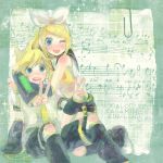  kagamine_len kagamine_rin kinohe musical_note paperclip sheet_music siblings twins v vocaloid wink 