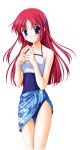  casual_one-piece_swimsuit da_capo fingers halterneck highres long_hair one-piece_swimsuit red_hair sarong shirakawa_kotori simple_background swimsuit thigh_gap 