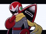  1boy commentary_request helmet highres kys_knn looking_at_viewer male_focus mega_man_(classic) mega_man_(series) proto_man robot scarf shade shield simple_background solo upper_body yellow_scarf 