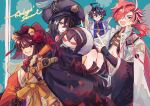  2boys 2girls ahoge animal_ears black_hair brown_eyes brown_hair creator_connection dog_ears ear_piercing fate/grand_order fate_(series) formal glasses hair_over_one_eye hand_fan japanese_clothes kimono kyokutei_bakin_(fate) long_hair mole mole_under_eye multiple_boys multiple_girls one_eye_closed orizu_lm piercing ponytail red_eyes redhead suit takasugi_shinsaku_(fate) white_suit xu_fu_(fate) yoshida_shouin_(fate) 