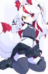  1girl absurdres animal_ears black_footwear black_skirt black_socks closed_mouth devil-vox fox fox_ears fox_girl fox_tail furry furry_female highres original skirt socks tail white_fur 