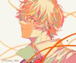  1boy blonde_hair closed_mouth commentary_request ear_piercing earrings high_collar highres jewelry kinomi_3030 multicolored_hair orange_eyes orange_hair piercing project_sekai shinonome_akito short_hair solo streaked_hair twitter_username 