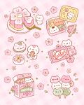 &gt;:) :3 animal_ears blush cake candy cat cat_ears cat_tail cherry chocolate closed_eyes closed_mouth dango flower food fruit highres leaf onigiri original smile tail tongue tongue_out trxyland v-shaped_eyebrows wagashi whiskers 