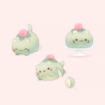  animal_ears animal_focus cake cat cat_ears cat_tail chibi closed_eyes closed_mouth food food_focus ida_(floofyfluff) open_mouth original pink_background sitting tail whiskers 