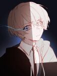  1boy black_hoodie blonde_hair blue_eyes collared_shirt hair_between_eyes hood hoodie hoshino_aquamarine male_focus necktie open_clothes open_hoodie oshi_no_ko red_necktie shirt short_hair solo star-shaped_pupils star_(symbol) swept_bangs symbol-shaped_pupils tsu_(lovesick1964) 