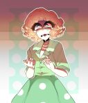 1girl 1girls blonde blonde_eyebrows blonde_hair blue_eyes button_up buttons collared_shirt communications communications_(case_1) crying crying_with_eyes_open curly_hair cuttlewltch diamond_ring eyelashes face_shadow female female_focus female_solo ghost_and_pals green_background green_butttons green_dress green_shirt housewife_radio lipstick nancy_elsner pearl pearl_necklace pearls polka_dot polka_dot_background polka_dot_dress red_lipstick ring sad shadow shadow_background teardrop tears teeth visible_teeth vocaloid wedding_ring white_background