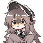  1girl animal_ears bird_ears black_souls blush bonnet brown_feathers brown_hair brown_wings commentary_request dodo_(black_souls) feathered_wings feathers frills hair_between_eyes harpy long_hair lowres monster_girl simple_background smile solo tierbis white_background winged_arms wings 
